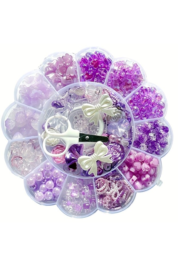 MH-13-15 13 Grid 6-26mm Purple Plum Blossom Set Box, Handmade DIY Jewelry Decorative Beads, Acrylic