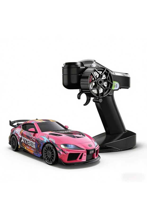 RC Car Pink 1:43 Supra 1087X RC Drift Car Diecast Metal Body Static Model Grade Gyro 4WD Full Propor