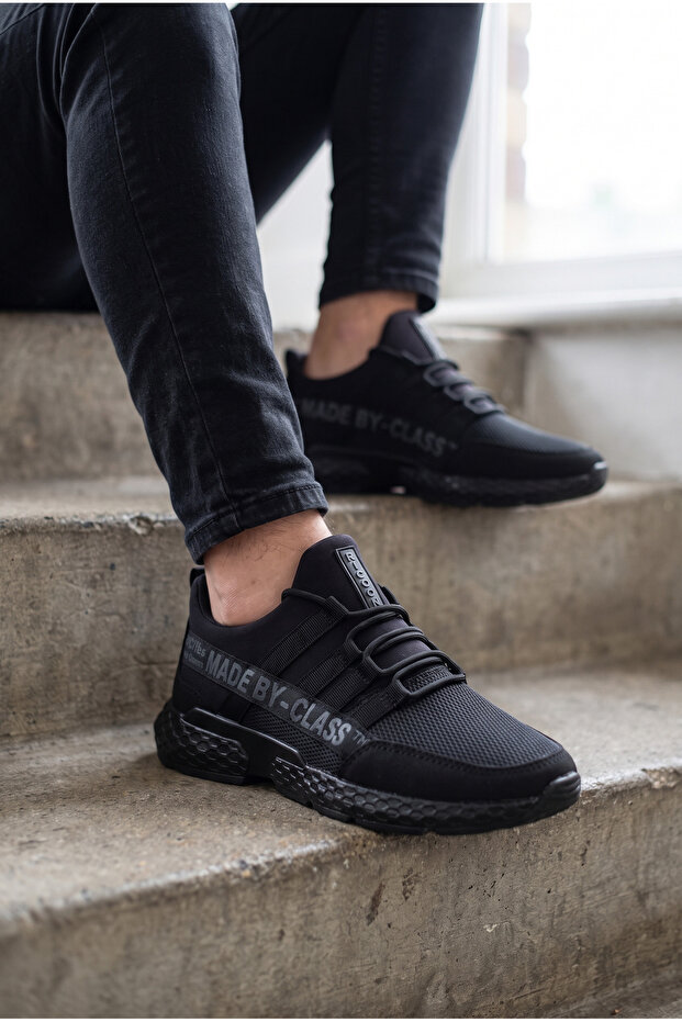 Men's Black Leather Sneakers 0012santo