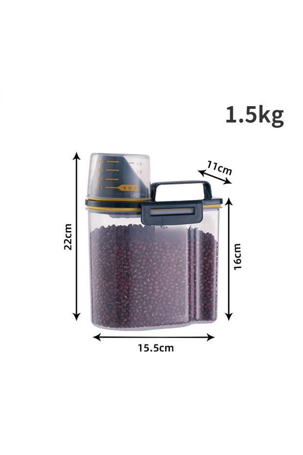 1.5KG black 1.5kg/2kg Dog Cat Food Pail Plastic Storage Tank with Measuring Cup Container Moisture-p