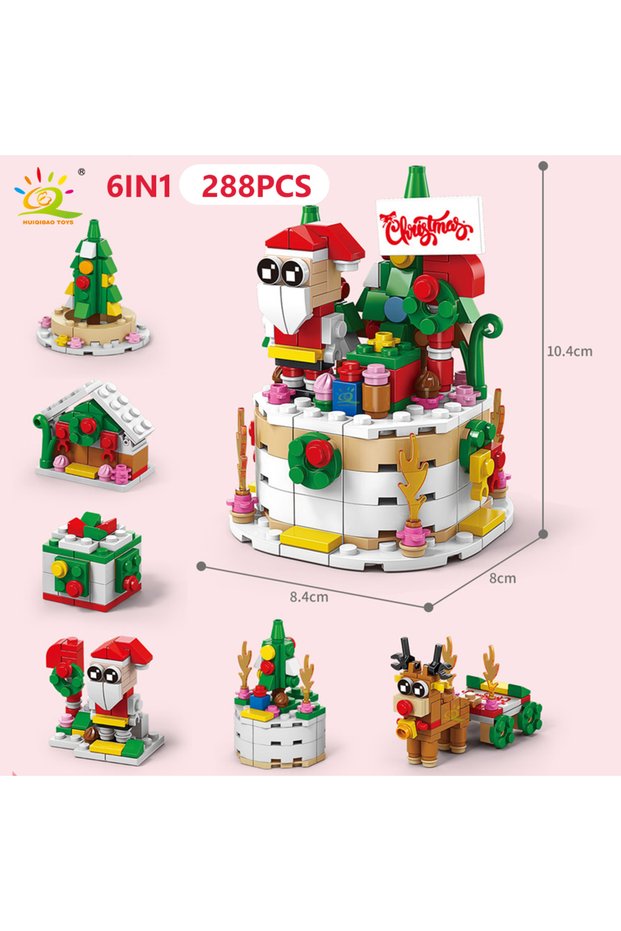 NO.6 HUIQIBAO 6IN1 Christmas Elk Deer Santa Claus Building Blocks City Snow House Xmas Tree Bricks S