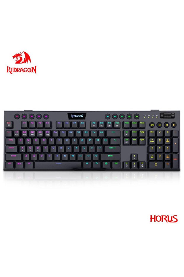 مفتاح أزرق، لوحة مفاتيح Horus K618 RGB، تدعم بلوتوث 5.0 لاسلكي، منفذ USB 2.4 جيجا هرتز، 3 أوضاع ميكانيكية