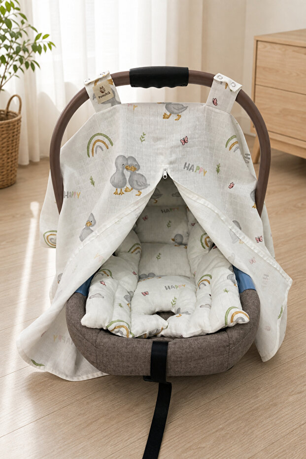 100% Cotton 100 X 90 cm Single Layer Muslin Zippered Stroller Cover and Stroller Cushion for Newborn Baby