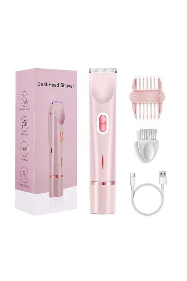 Pink Electric Rerchargeable Lady Razor Double-Headed Waterproof Bikini Trimmer Shaver 2-In-1 Body An