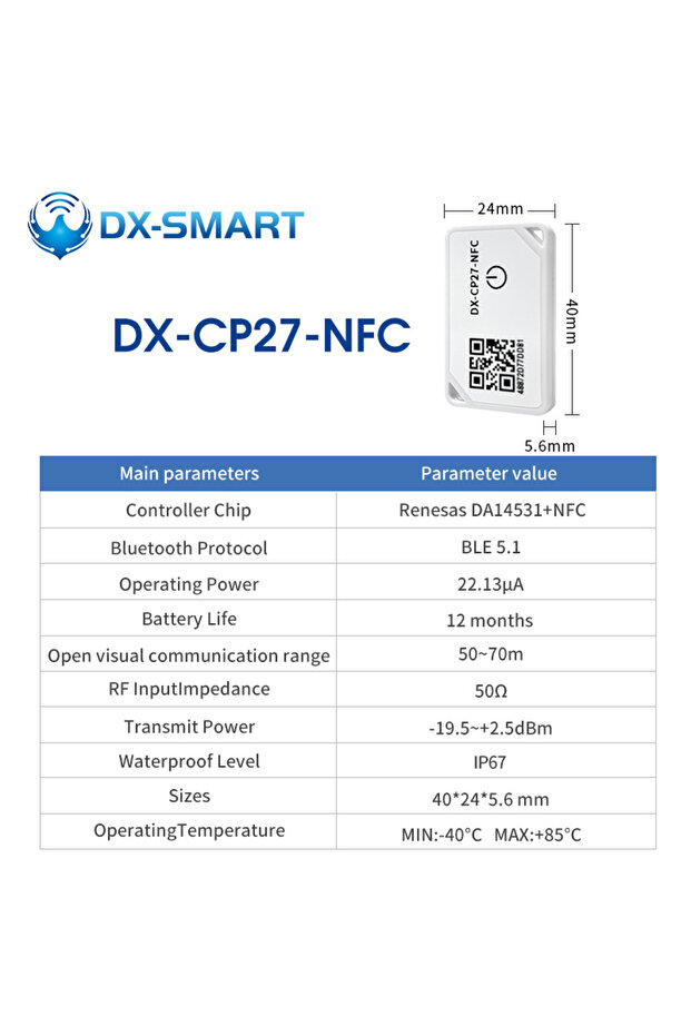 DX-CP27-NFC DX-IOT منارة بلوتوث BLE بعيدة المدى تصل إلى 120 متر، بعمر افتراضي يصل إلى 4 سنوات، تدعم تقنية Eddystone وiBeacon، طراز DX-CP28 iot d