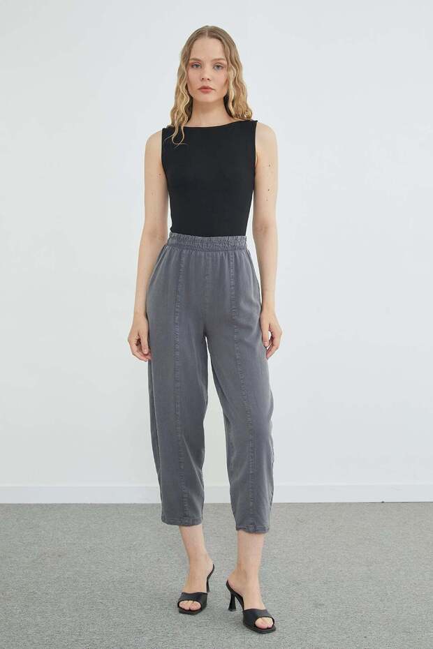 Elastic Waist Ribbed Stitched Shalwar Trousers