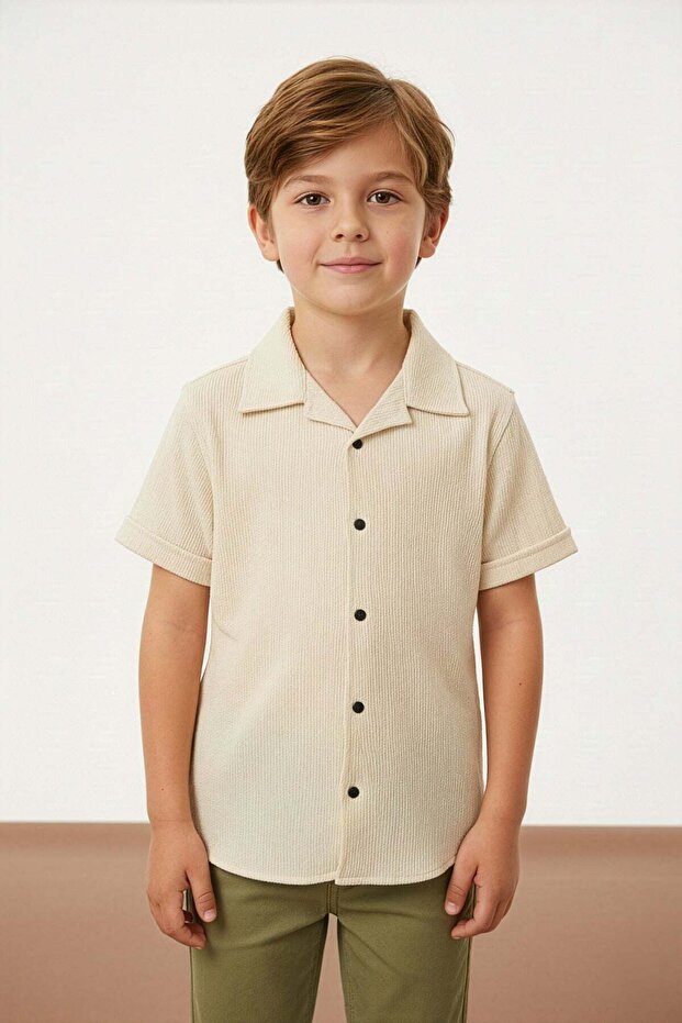Boy's Shirt with Folded Sleeves and Buttons