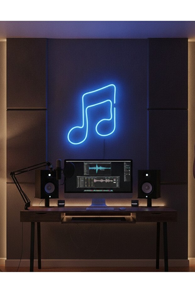 Mavi Müzik Notası LED Neon Tablo | Aydınlatmalı Müzik Temalı Duvar Dekoru - 2