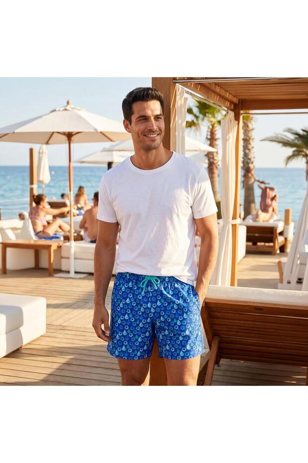 Sailing Men's Swim Short with Three Pockets, Mesh Inside, Elastic and Laced Waist