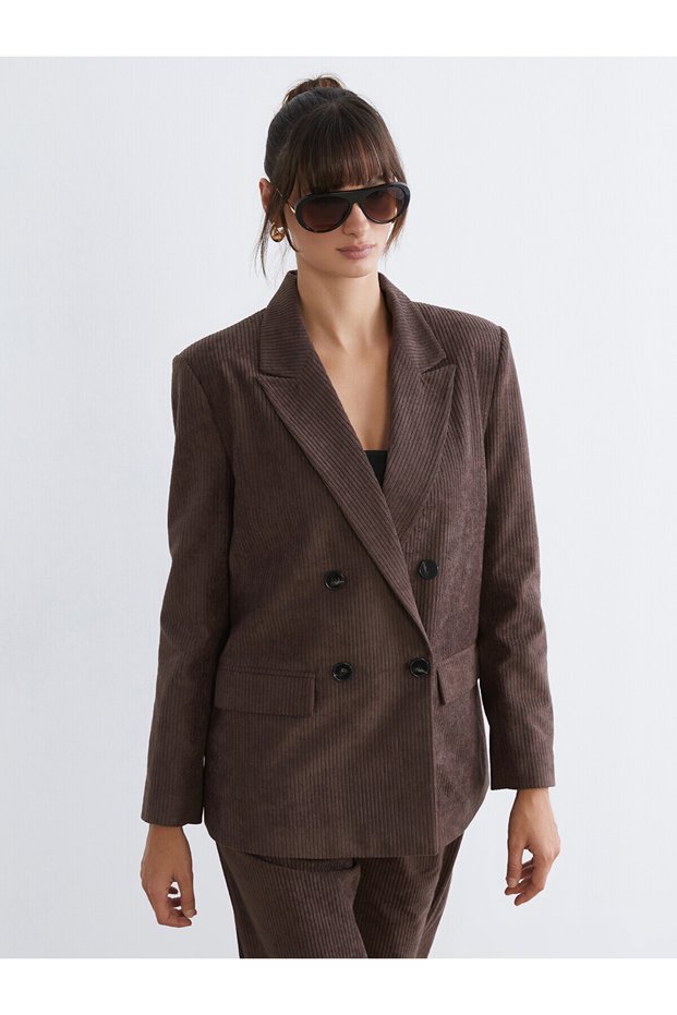 Two Mt Shop Quality Soulife Brown Velvet Plain Loose & Baggy Women's Blazer Jacket