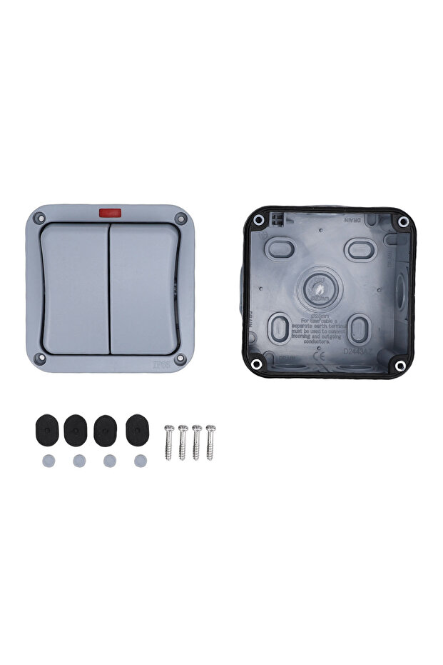 Grey Outdoor Light Switch 20A Weatherproof IP66 Water Proof 2 Gang 2 Way Dual Exterior Electrical Co