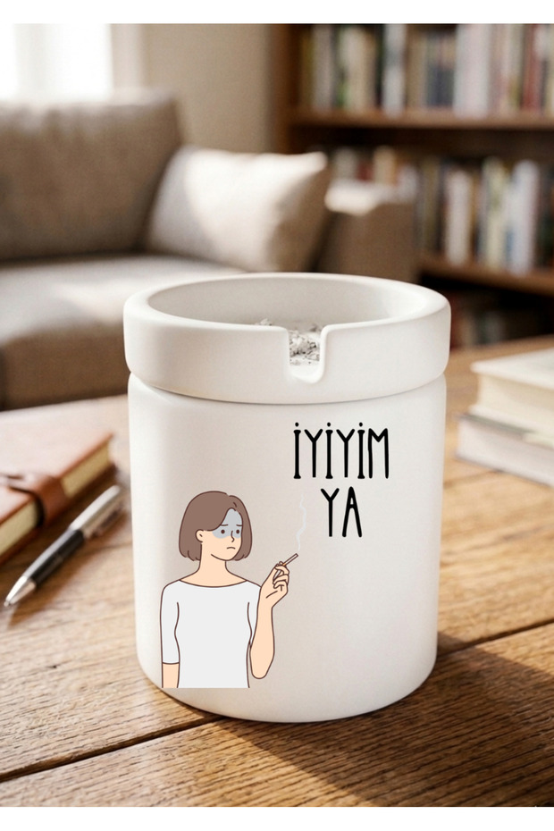 منفضة سجائر سيراميك مطبوعة بتصميم خاص مكتوب عليها Iyiyim Ya