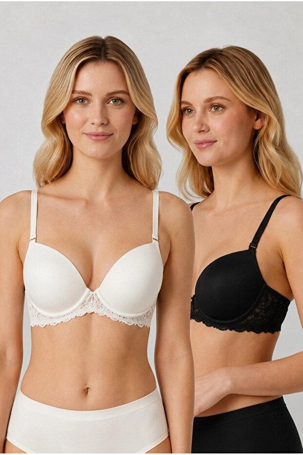 Women's 6211 2-Pack Economical Push up Support Bra - Removable Straps, Micro Fabric Covered, Lace Detail