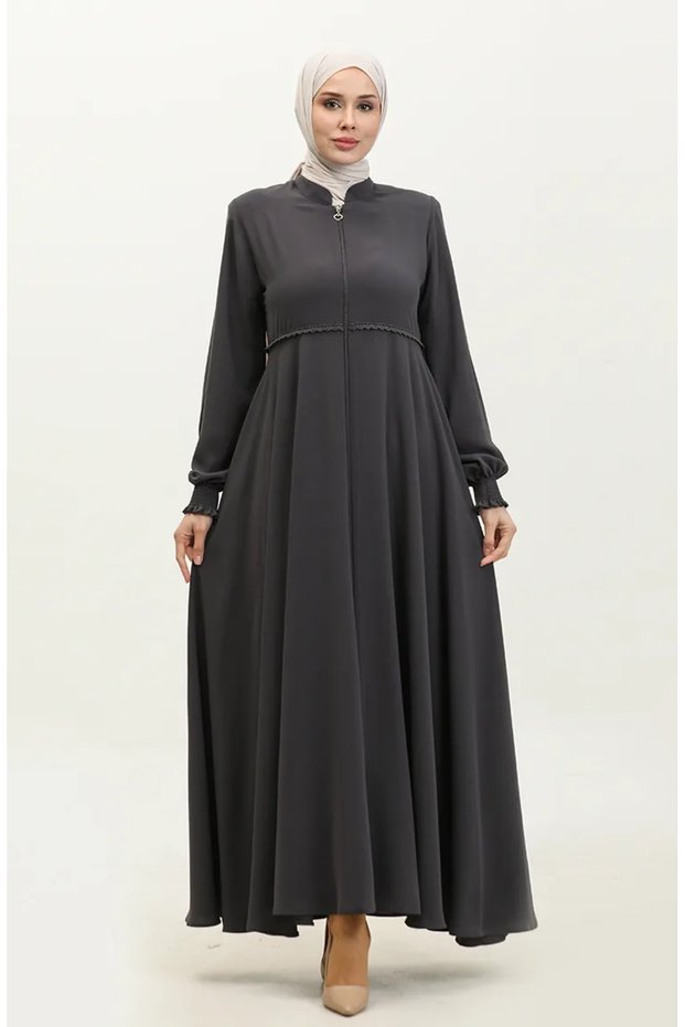 Lace detailed mevlana abaya 5069-06 smoked