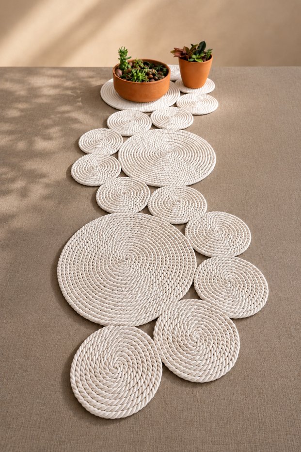 Decorative Ecru Color Jute Rope Runner | Table, Coffee Table, Console Table | Modern Living Room, Kitchen Cover | 100 X 45 cm