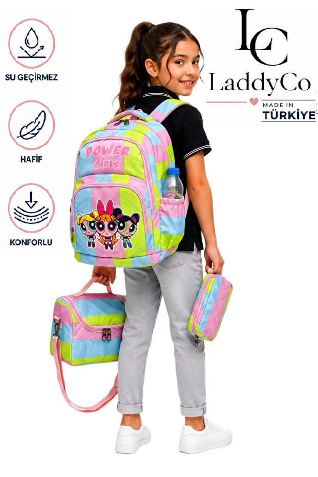 Primary School Bag Girl's 3-Piece Set First School Bag Character Printed Set Colorful