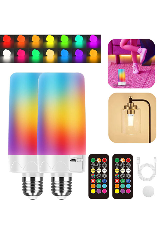 2PCS Rechargeable Emergency Light Bulb with Remote, Color Changing Battery Powered USB LED Bulbs 12