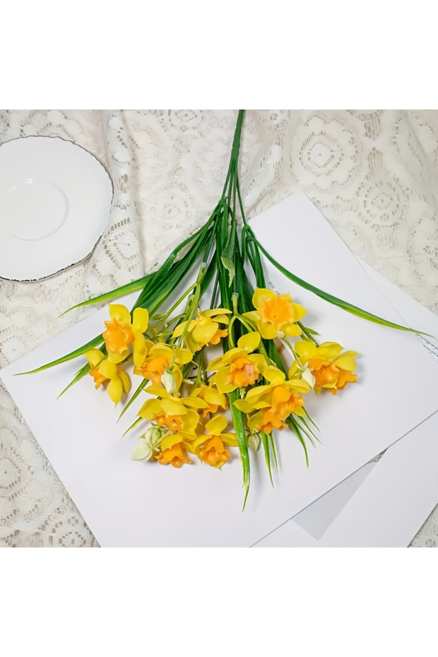 Orange yellow Artificial Daffodil Flowers for Outdoor Fake Flowers Plant UV Resistant Realistic Faux