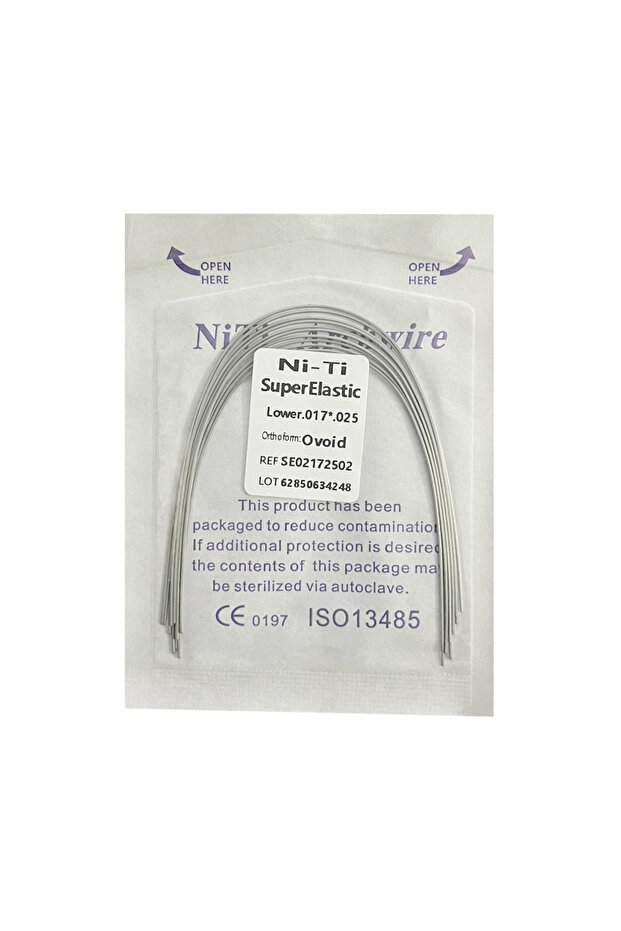 أسلاك تقويم الأسنان السفلية AG Dental، مقاس 17 × 25، 10 قطع/عبوة، مصنوعة من النيكل والتيتانيوم، دائرية/مستطيلة/بيضاوية الشكل.