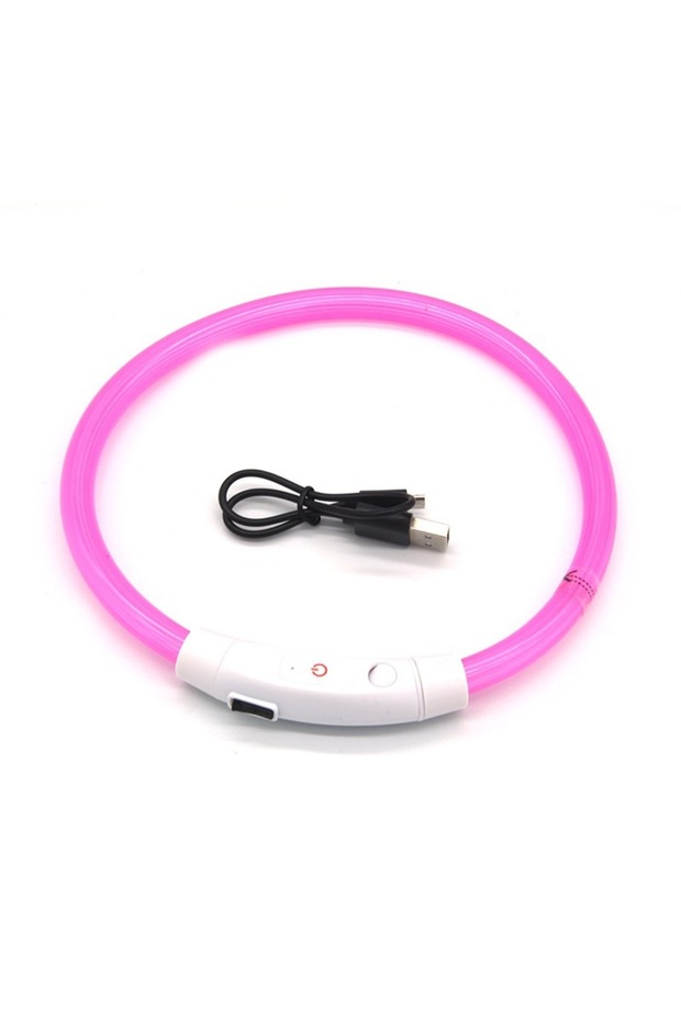 L 70CM Pink USB Rechargeable Fiber Optic Collar Pet Dog LED Light Collar Luminous Anti-Lost Dog
