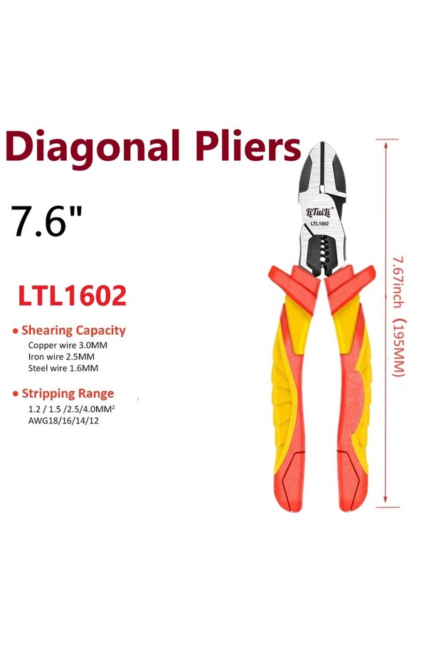 diagonal LTL1602 LiTuiLi VDE Pliers 8 Inch Isolated Wire Stripper Cr-V Wire Cutter Professional Elec