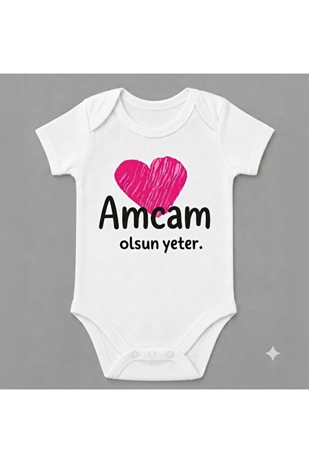 Organic Cotton Let There Be Uncle, Let There Be Enough Heart Printed Baby Bodysuit with Snap Fasteners