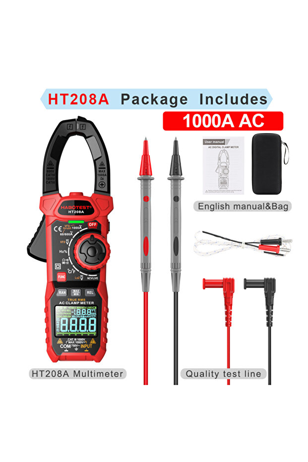 HT208A AC 1000A HT208A/D AC/DC Digital Clamp Meter Meter Multimeter Pinza Amperimetrica True RMS Hig