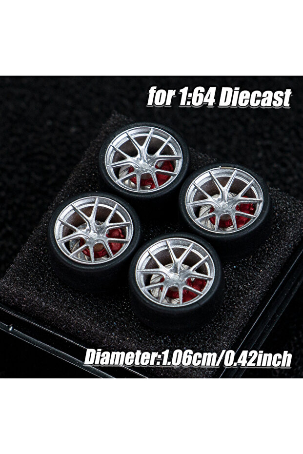 BBS RI D Silver 1:64 Scale Model Car Wheels Rims 4pcs 1Set 3D Printed Resin Rims with Tires for MIN