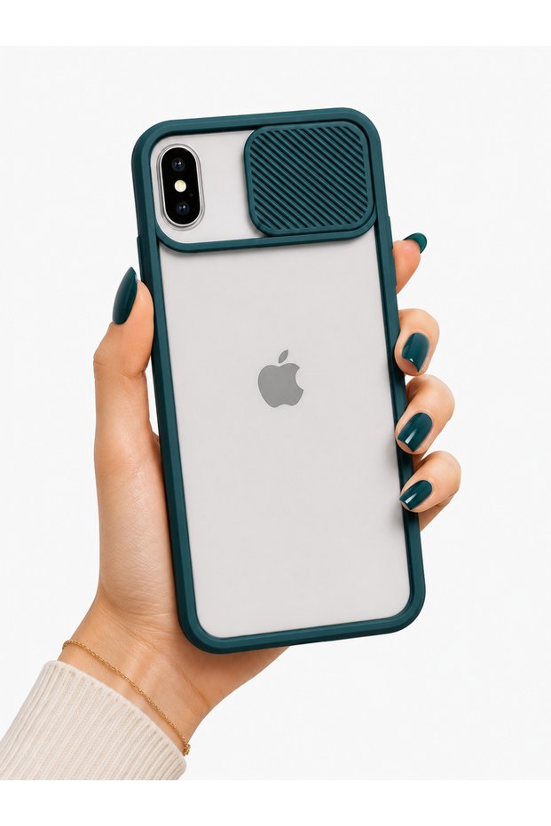 iPhone XS Max 6.5 Compatible Case with Sliding Camera Protection Matte Lens Phone Case - Dark Green