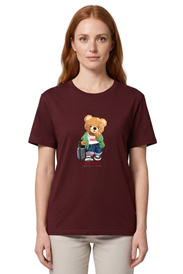 Unisex Traveler Teddy Bear Printed 100% Cotton Premium Design T-Shirt