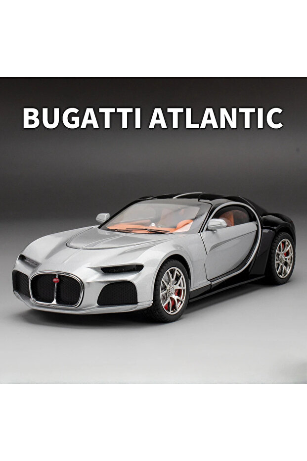 SilverBlack 1/24 Scale Bugatti Atlantic Toys Model Car Alloy Diecasts Model Vehicle with Light Sound