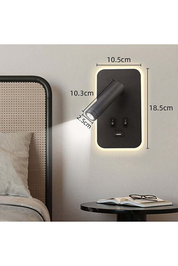مصباح حائط للقراءة دافئ و أبيض اللون، قطعتان، أسود، مزود بمنفذ USB، 13 واط، قابل للدوران، إضاءة جدارية بجانب السرير، مزود بمفتاح مزدوج
