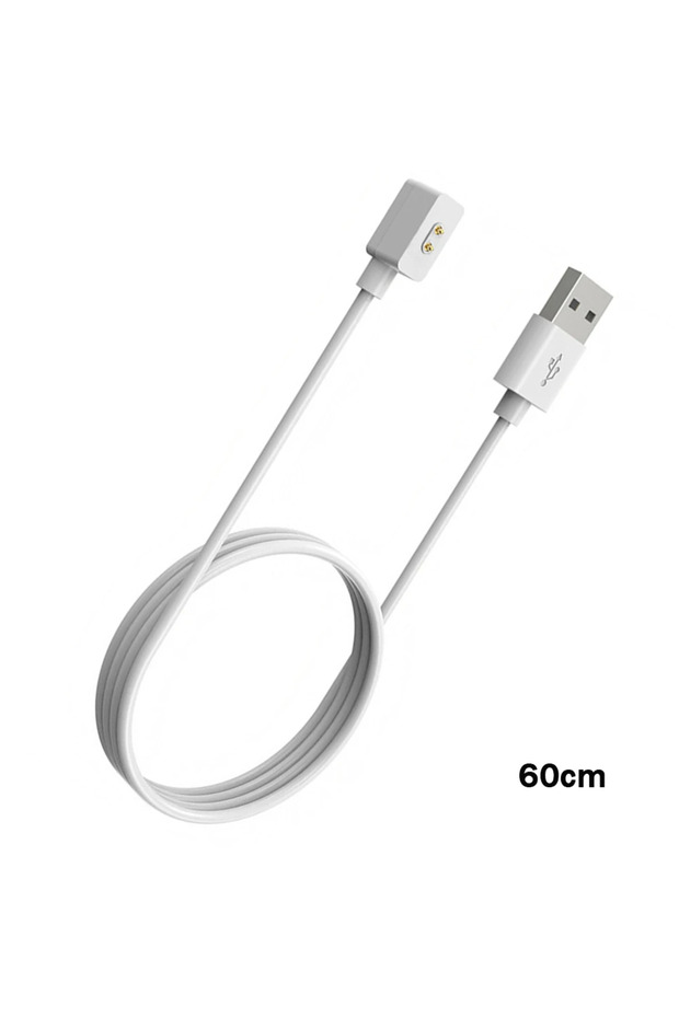 كابل شحن مغناطيسي USB أبيض بطول 60 سم لساعة ريدمي ووتش 5 أكتيف و5 لايت و4 و3 أكتيف وباند 2