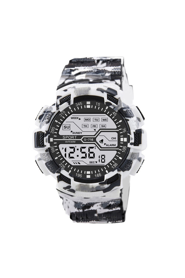 B-Camouflage White Outdoor Sport Men Watch Multifunction Large Screen LED Electronic Waterproof Lumi