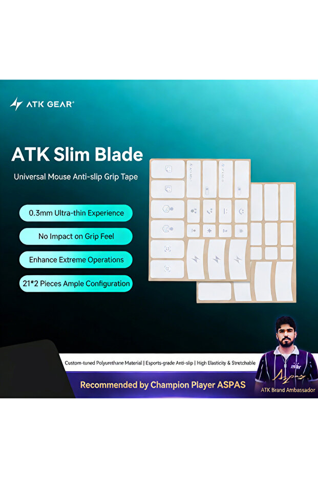 شريط لاصق أبيض لتثبيت الماوس من ATK، شريط رفيع للغاية بسمك 0.3 مم من البولي يوريثان، مضاد للانزلاق، ماص للعرق، عالي المرونة وقابل للتمدد