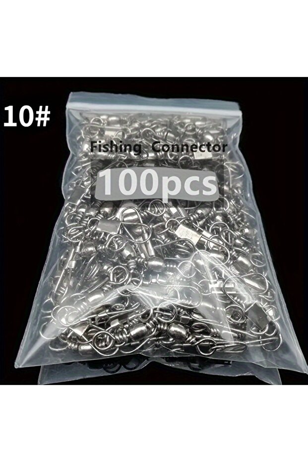 10 JSFUN 5 Size 100pcs/Pack Swivels Fishing Connector Pin Bearing Rolling Swivel Snap Fastlock Clips