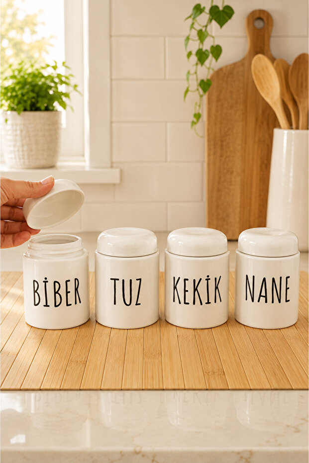 4-Piece Porcelain 350ml Mint/Thyme/Salt/Pepper Spice Set