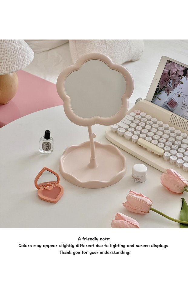 Pink Cute Sunflower Rotatable Desktop Makeup Mirror Portable Cosmetic Vanity Mirror for Women Girls