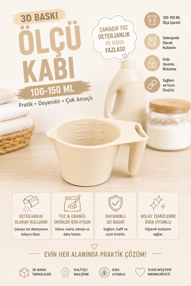 3D Printing 100-150 ml Measuring Cup | Laundry Detergent, Powder and Granule Measuring Cup | Food-Compliant Pla