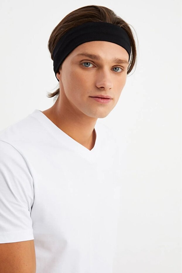 Men's Black Cotton Combed Hair Band Bandana