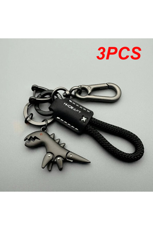 Style 3-3PCS Motorcycle Decoration Accessories and Car Keychain Single Leather Woven Rope Metal Keyc