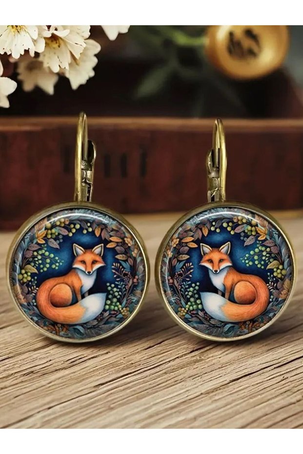 Fox Hot Selling Dragon Fox Cat Chicken Dome Glass Earrings Cute Animal Pattern Earrings For Women Je