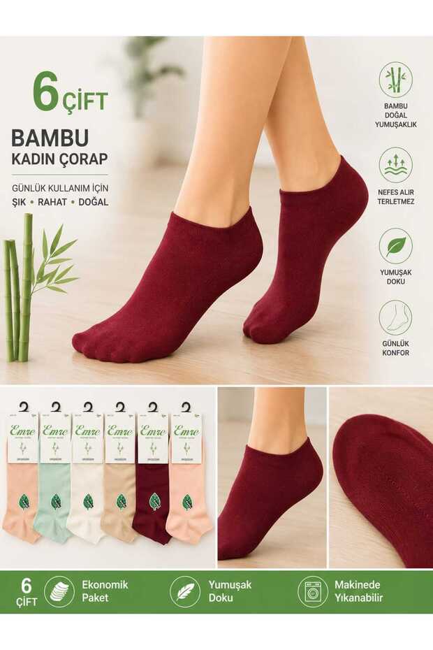 6 Pairs of Women's Bamboo Bootie Socks in Assorted Colors – Soft and Comfortable