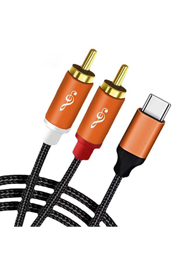 2.3m black USB-C to Dual RCA Hi-Fi Stereo Audio Cable - Works with Smartphones, Tablets, Home Theate