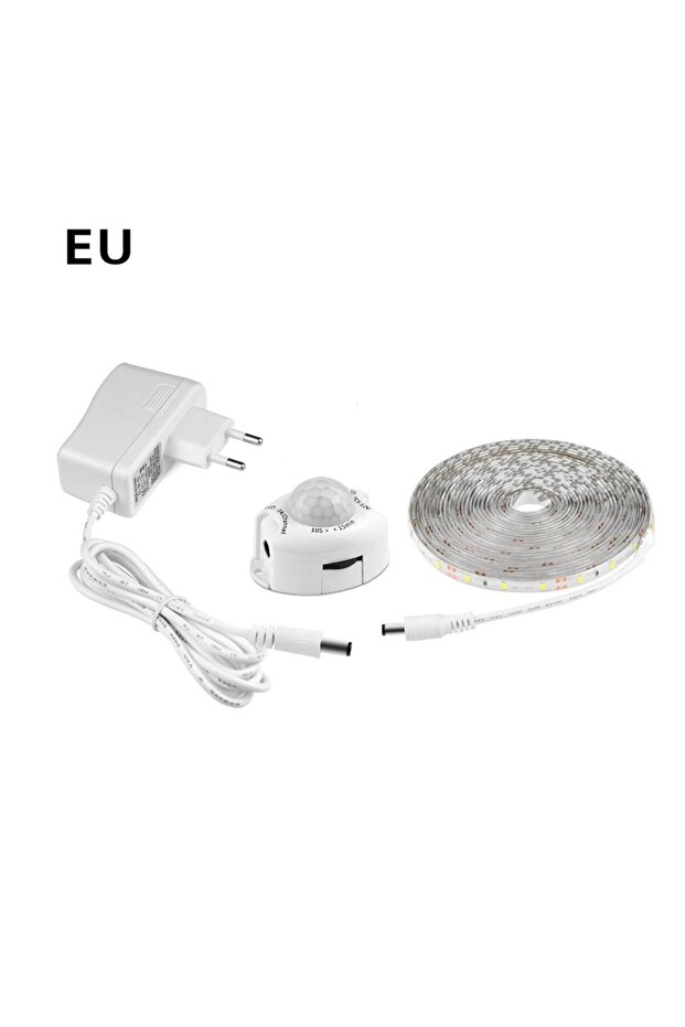 شريط إضاءة LED لاسلكي بطول 5 أمتار بلون أبيض دافئ مع مستشعر حركة PIR، قابس أوروبي، طقم كامل، 12 فولت، تشغيل/إيقاف تلقائي، مناسب للدرج والغرف
