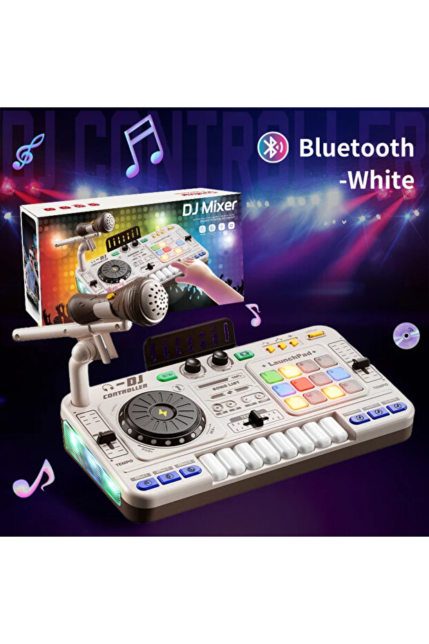 White with bluetooth Kids Simulation DJ Mixer Controller Toys Multifunctional Music Effects Electron