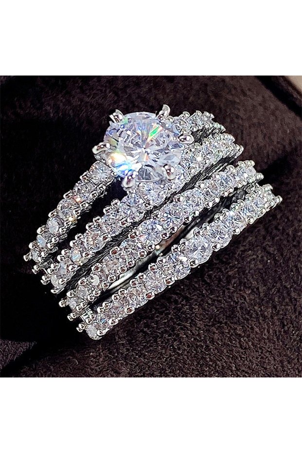 7 DJ021 Huitan Sparkling 2Pcs Set Cubic Zirconia Rings for Women Wedding Engagement Fashion Jewelry