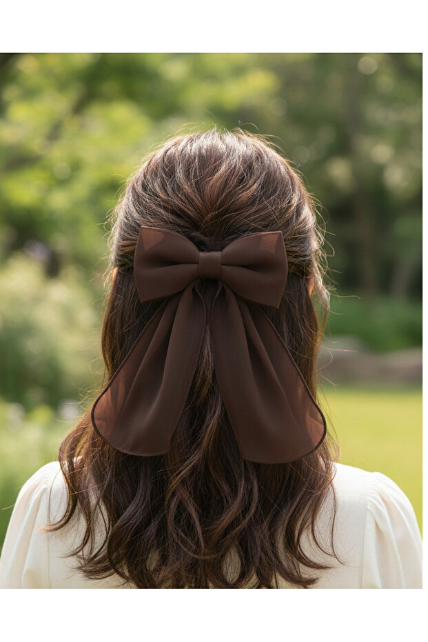 Dark Brown Oversized Tailored Chiffon Bow Automatic Buckle