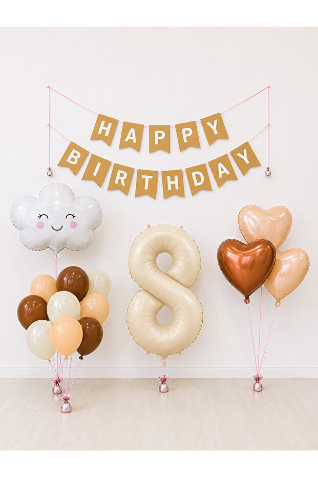 Happy Birthday Kraft White Retro Balloon Set -8-