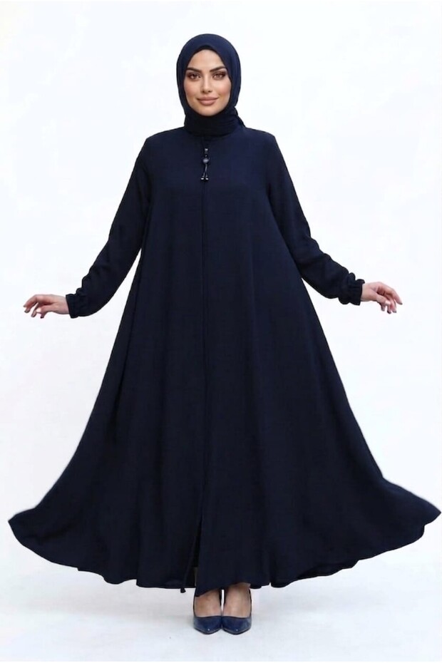 Beri̇l Tesettür Zippered Ferace Dress Navy Blue